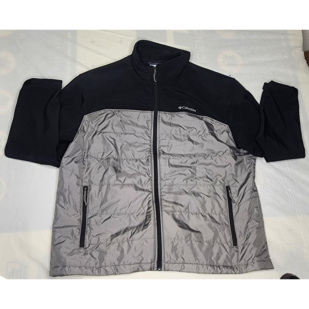 Columbia Mens XL Full Zip Fleece Puffer Jacket‎ Coat - Gray / Black Winter Cold